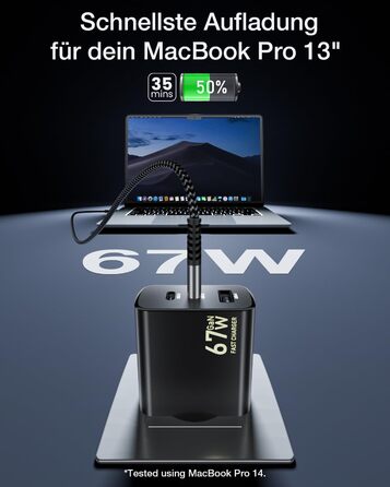 Зарядний пристрій USB-C 67W 3-Port PD PPS для MacBook, iPhone, Samsung Galaxy, iPad, Pixel - Чорний