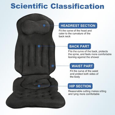Подушка для ванни Ganz Körper (Чорна) з підголовником для підтримки шиї, спини та ніг. Товста ванна килимок з присосками та гачками.