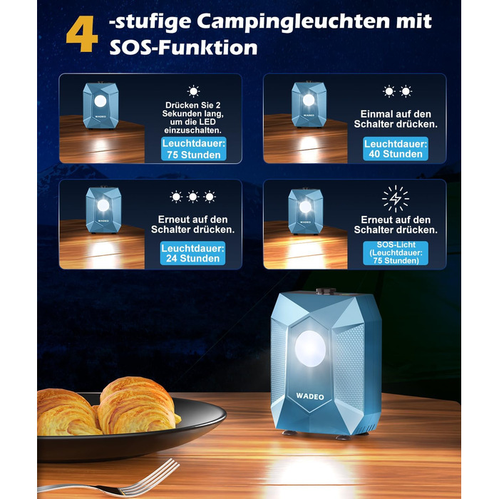 Портативна душова кабіна WADEO з акумулятором, помпою та підсвічуванням, 120 хвилин роботи, LED-ліхтар, мобільний душ-сет з 2м шлангом, душовою насадкою, тримачем та відром для саду, миття автомобіля, домашніх тварин, пляжу, подорожей (Блакитний, з відром