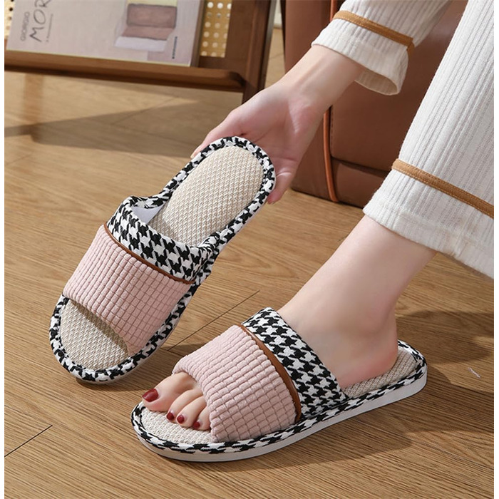 Зимові тапочки для гостей з льону, миючі, з антиковзким покриттям, жіночі/унісекс, відкриті, рожеві (38/39 EU)