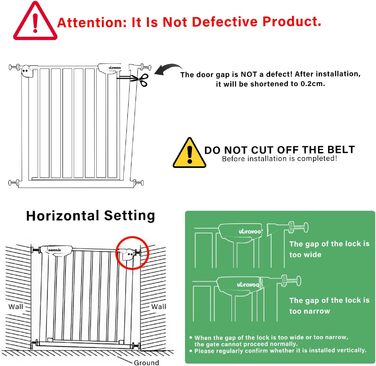 Захист для дверей та сходів UBRAVOO Babygitter, 100 см, безпечне дитяче ворота, автоматичне закриття, трикратне блокування, білий, ширина 76-84 см