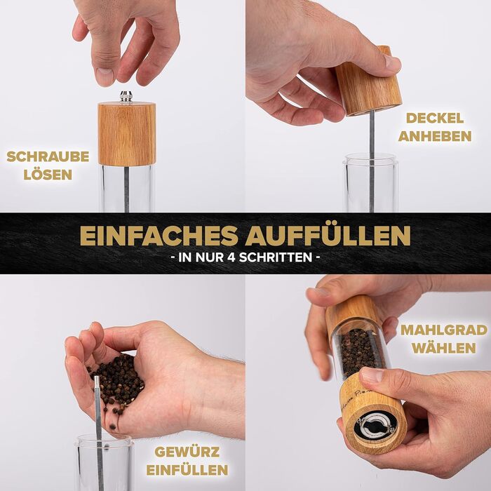 Набір для мелення спецій: солянка та перечниця з акації з регулюванням помелу - якісні млини з керамічним механізмом