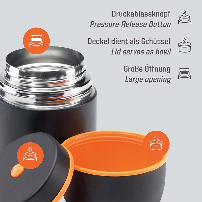 Esbit Classic Food Container - 500 ml Food Warmer in Black - Made of Stainless Steel for Hot and Cold Food