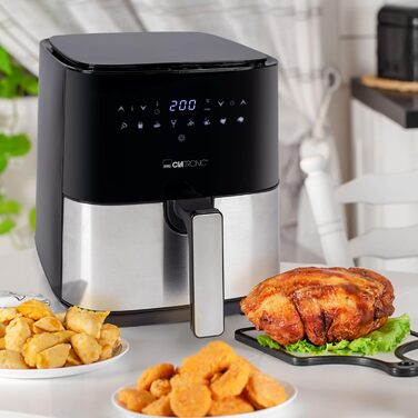 Clatronic® XXL Hot Air Fryer - 5L Fryer | Hot air for fat-free frying | Stainless steel air fryer with digital touchscreen | 360° Air-Flow | Hot air fryer with 8 programs | FR 3782 H