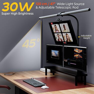 LED лампа настільна EYOCEAN 24W, 80 см, з керуванням жестами, димер, захист очей, для офісу, читання, архітекторів, дизайнерів (чорний)