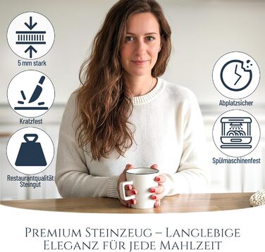 Набір посуду з порцеляни Pure Living на 6 осіб (24 шт.) з чорним контуром, білий, Tafelservice, TESTSIEGER