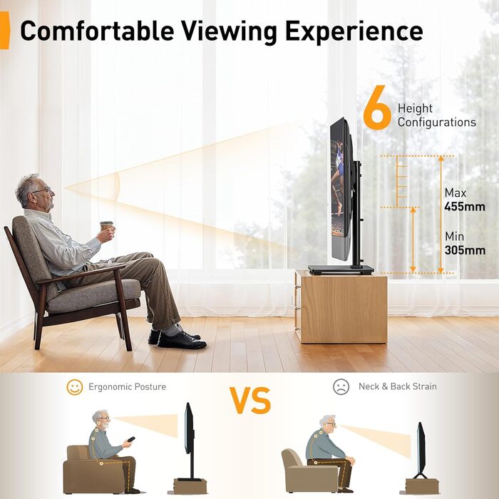 Підставка для телевізора Perlegear - універсальна, 32-60 дюймів, OLED, LCD, LED, VESA 400x400, до 40 кг, регульована висота