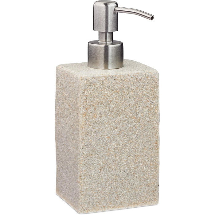 Дозатор для мила Relaxdays, 200 мл, наповнюваний, для ванної, туалету, кухні, з нержавіючої сталі, полірезин, бежевий