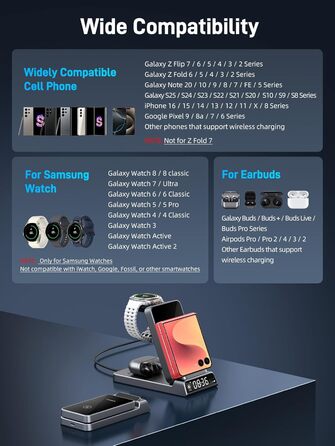 Бездротовий зарядний пристрій 3-в-1 для Samsung Galaxy S26/S25/Z Fold 7/Flip 7/Buds 3/2, Watch 8/7/6/5 Pro - сірий