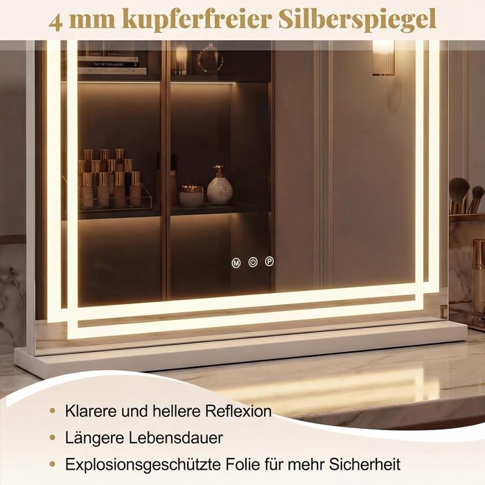 Дзеркало для макіяжу COSTWAY з підсвіткою, 3 режими кольору, 5-кратне збільшення, сенсорне керування та регулювання яскравості, поворотне на 360°, 58x48 см