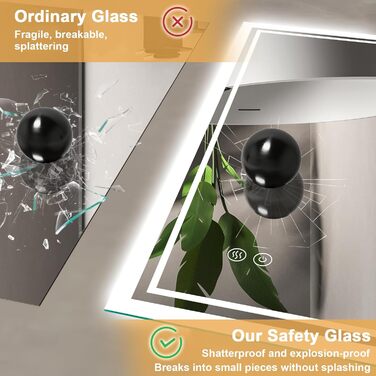 LED дзеркало для ванної кімнати з підсвічуванням 60 x 80 см – антизапар, 3 кольори, регулювання яскравості, подвійний сенсорний вимикач, функція збереження налаштувань при відключенні електроенергії, монтаж горизонтально/вертикально, квадратна форма.