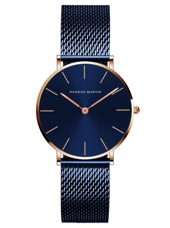 Годинник жіночий Hannah Martin, кварцовий, з нержавіючої сталі, водонепроникний, сітка, ультратонкий (блакитна поверхня, блакитний ремінець)