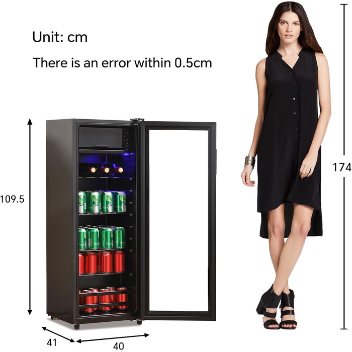 Холодильник для напоїв DRIXNO з морозильною камерою, 51 банка, для лімонаду, води, пива, вина, чорний, 128L