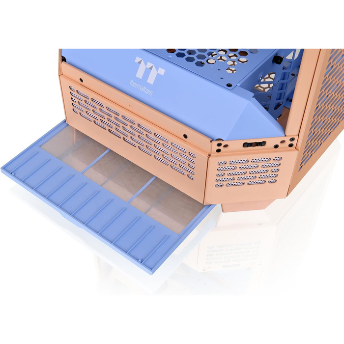 Thermaltake The Tower 300 Bumblebee: Корпус ПК Micro Tower (Micro-ATX/mini-ITX) з вертикальним дизайном, 3x Tempered Glass, 2x140mm PWM вентилятори, підтримка радіатора до 420mm, опціональний комплект для встановлення (Peach Fuzz)