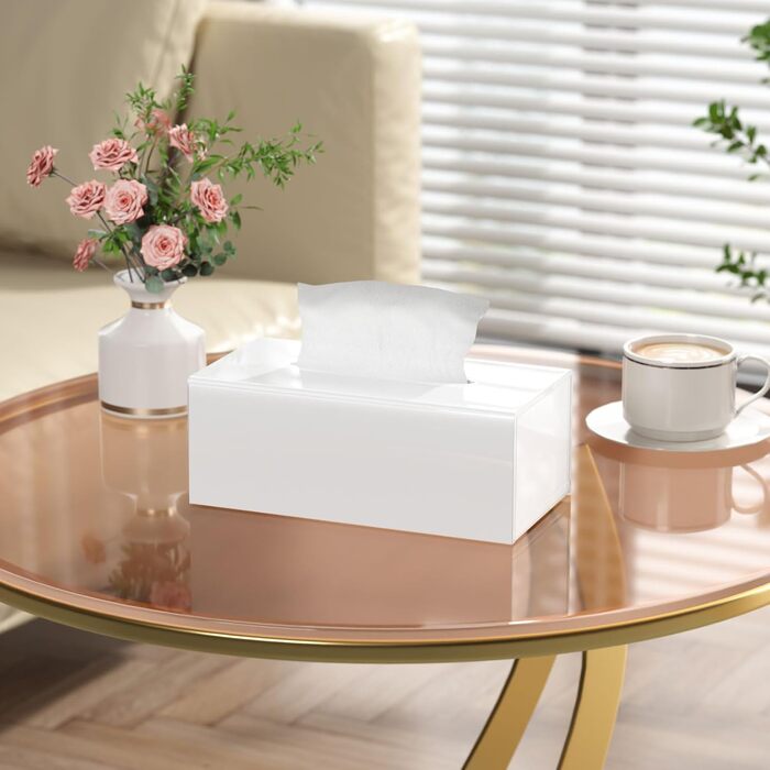 AITEE Acrylic Cosmetic Tissue Box: 25x13x9 cm White Tissue Box with Magnetic Cover for Dining Room, Bathroom, Bedroom, Office, Coffee Table, Car