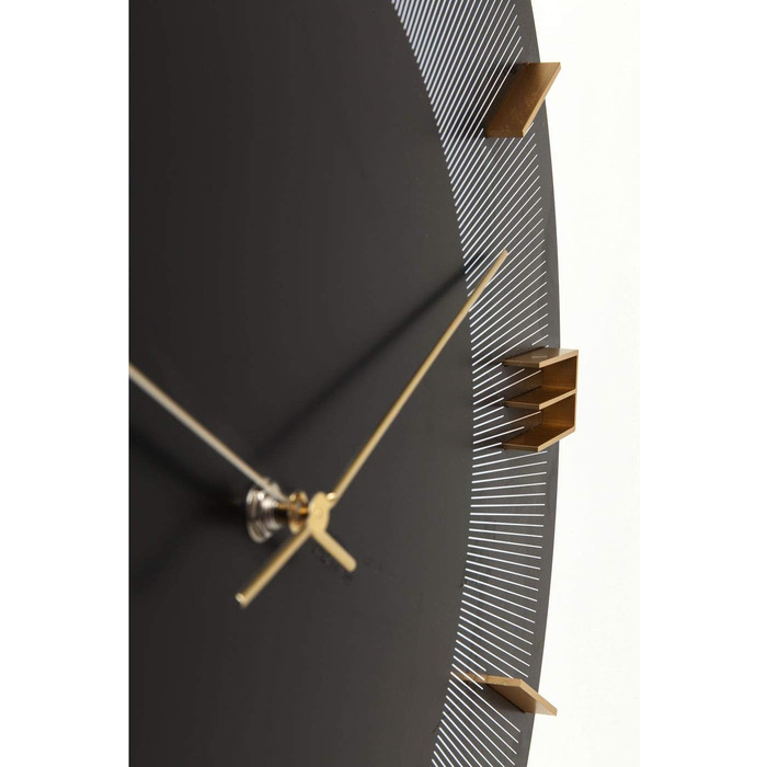 Kare Design Wall Clock Leonardo, Black/Gold, 49cm Diameter, Modern, Aluminum, Round, Clock for Living Room, Bedroom, Office, Battery not included