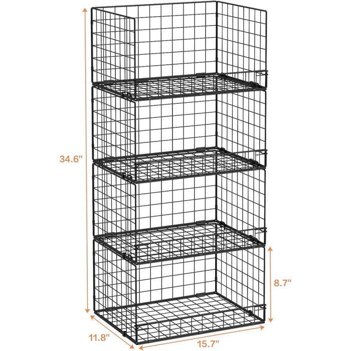 4-Tier Stackable Closet Organizer and Storage Shelves, Clothes Rack, Organizer, Basket Bins, Foldable Sweater Storage for Closet Organizer System, Black (patent pending)
