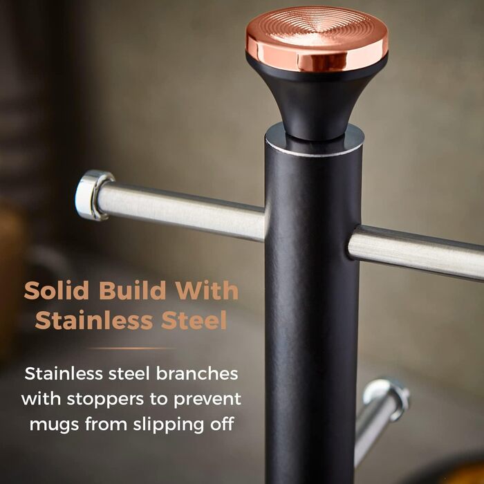 Tower T826132PNK Cavaletto Beaker Stand with Stainless Steel Stoppers, Soft Base, Marshmallow Pink and Roségold (Black and Rose Gold)