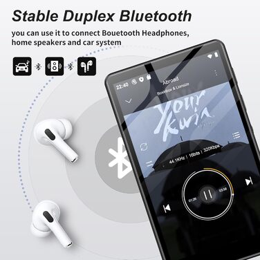 MP3 плеєр SWOFY 80GB з Bluetooth та Wi-Fi, 4.0-дюймовий сенсорний екран, Android MP4 плеєр з підтримкою Spotify, Amazon Music, FM-радіо та браузером (Чорний)