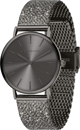 Жіночий годинник LIEBESKIND BERLIN – Круглий кварцовий годинник 34 мм – Браслет з блискітками Mesh – Водостійкий 5ATM – Сучасний та елегантний – Різні кольори (Gun)