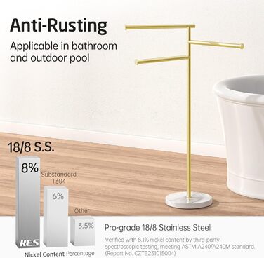 Підставка для рушників KES Gold, настільна, з нержавіючої сталі 18/8, з мамарморовою основою, 3-х ярусна, BTH219-BZ