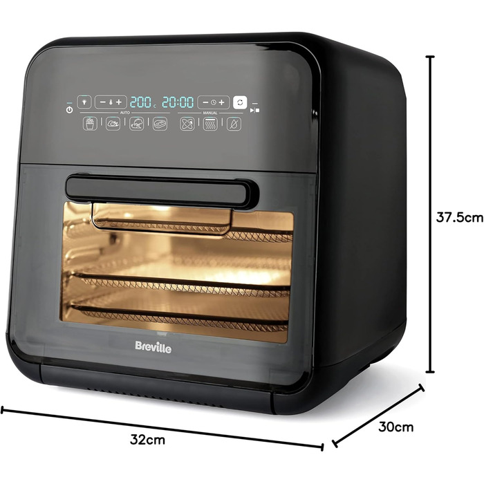 Аерофритюрниця Breville Halo з функцією гриля, цифрова, 10 л, XXL, 2000 Вт, енергоефективна, чорна та сіра, для смаження, випікання та сушіння
