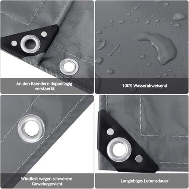 WOLTU Waterproof Cover Sheet with Grommets, Fabric Tarpaulin 500g/m² Waterproof & Tear-Resistant | Premium PVC Tarpaulin Universal Cover for Truck, Pool, Camping, Wood Garden Furniture (Dark Grey, 2x3m)