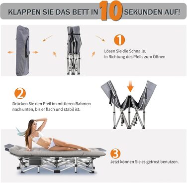 Розкладне ліжко для кемпінгу Newfulam XXL/XL з матрацом, до 400 кг, для дому та відпочинку на природі