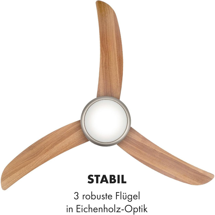 Вентилятор стельовий Klarstein El Paso 2-в-1 з підсвічуванням, діаметр 132 см, 3 лопаті, продуктивність 10344 м³/год, 3 швидкості, дизайн темне дубове дерево (клен)