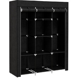 HOMCOM Wardrobe Fabric Closet with Drawers, Hanging Rail and Zipper, Fabric Clothes Closet Folding Wardrobe for Bedroom, Dressing Room, 102 x 42.5 x 162.5 cm, (Black, 125L x 43W x 162.5H cm)
