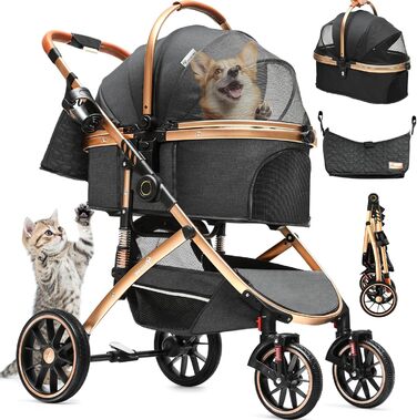 Візок для собак YITAHOME 3 в 1, до 22 кг, чорний. Складаний, для маленьких собак та котів