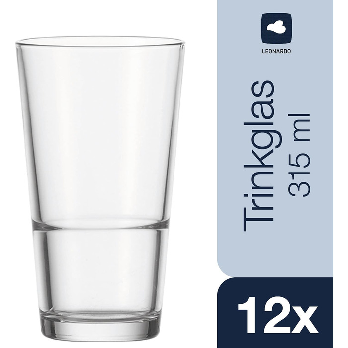 Leonardo Event Tumbler Glasses, Set of 12, Dishwasher-Safe Highball Glasses, Classic-Style Drinking Cups, Drinkware Set, 12 Pieces, 315 ml, 061700