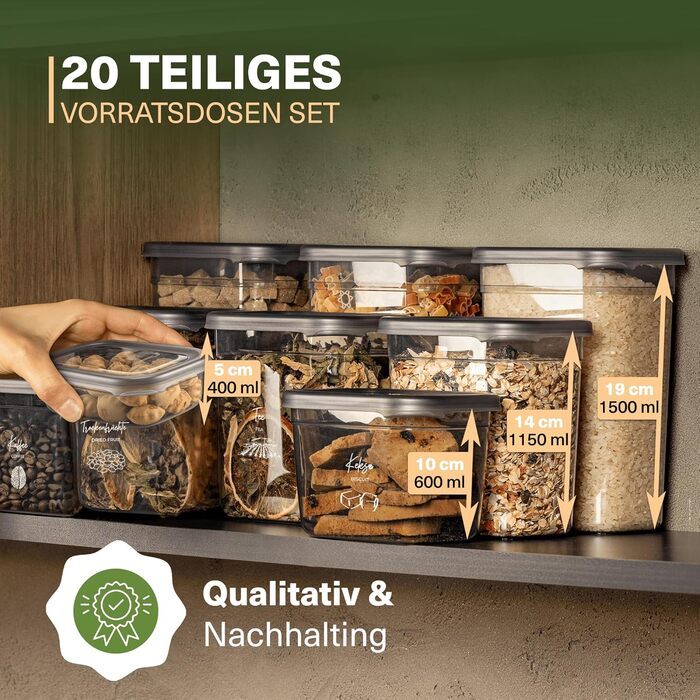 Герметичні контейнери для зберігання продуктів | Набір 25 контейнерів | Без BPA | Для каші, борошна, цукру | Практичні контейнери для кухні (Peggy)