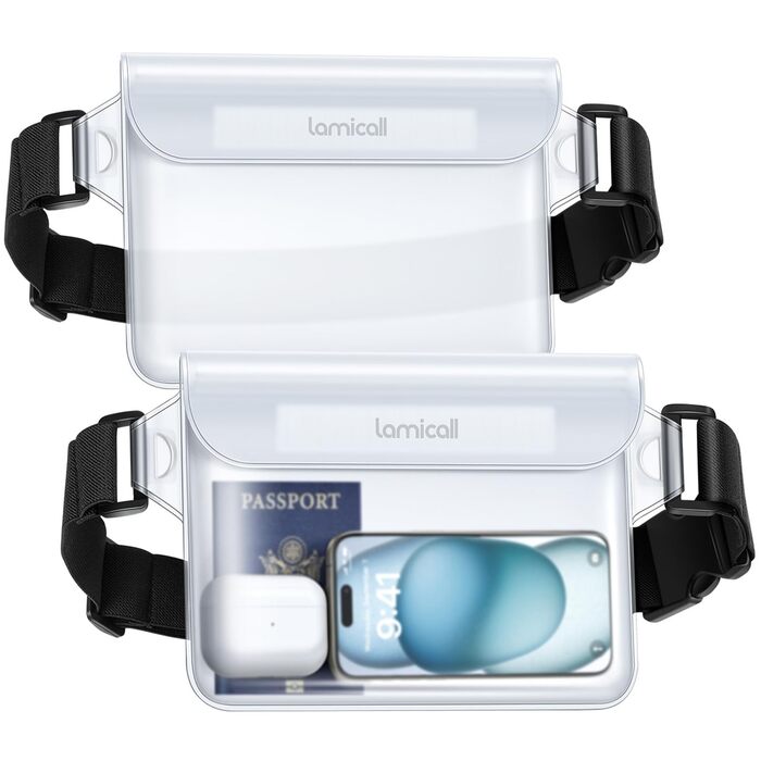 Водонепроникна сумка Lamicall [2 шт.] - водонепроникний поясний мішок з регульованим ремінцем, IPX8, для водного спорту, плавання, пляжу, подорожей (прозора)