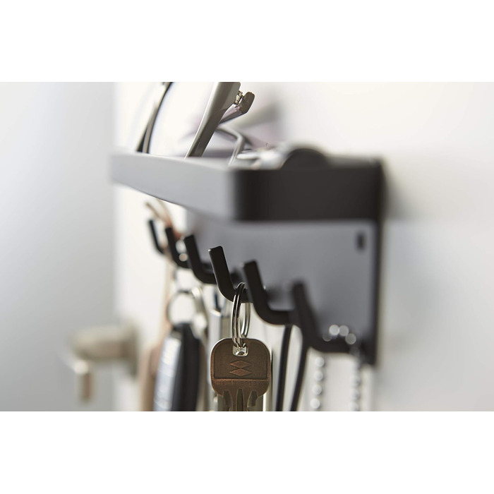 YAMAZAKI 2754 SMART Magnetic Key Hook with Tray, White, Steel, Minimalist Design, 24.5 x 4.5 x 6 cm (LxWxH) (Black)