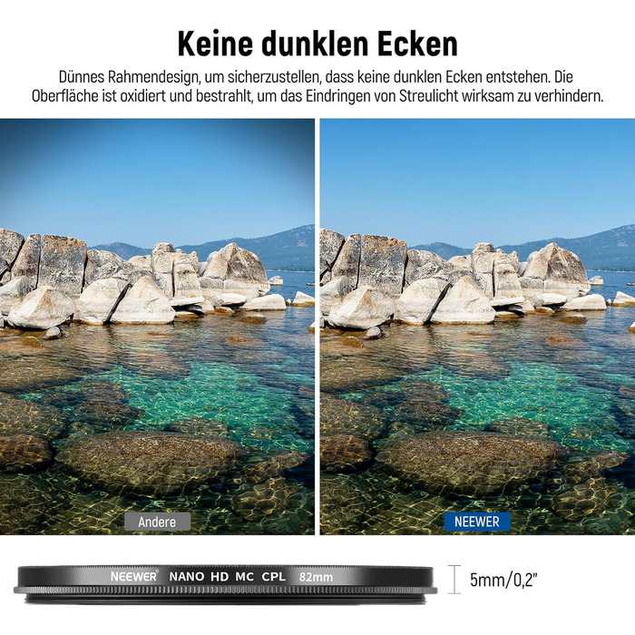 NEEWER Поляризаційний фільтр CPL 82mm для об'єктивів камери: зменшує відблиски, покращує контраст