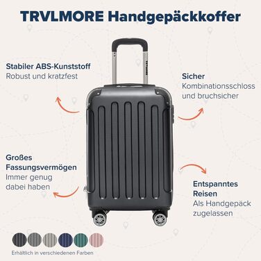 Чемодан ручної поклажі TRVLMORE 54x36x20 см - валіза на колесах, чорний