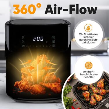 Фритюрниця ProfiCook® Heißluftfritteuse 6.5L з нержавіючої сталі | Airfryer з 8 програмами | Без масла та жиру | 80°C - 200°C | Модель 2025