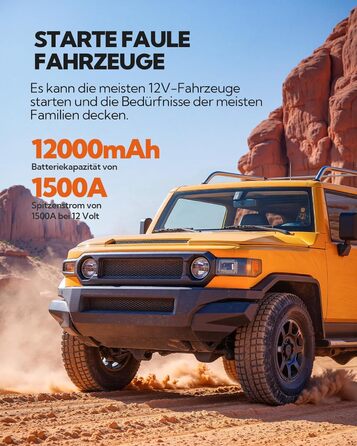 Powerbank Starthilfe JC8-12000mAh: Powerbank для авто з компресором, 12000mAh, LED-лампа, USB-C, ресeт-комплект