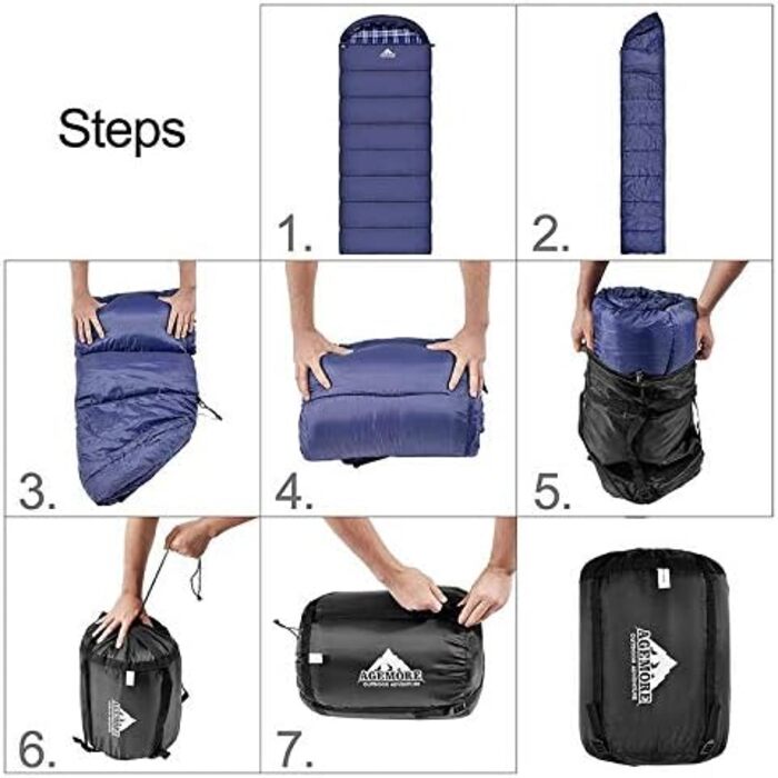 Adult Cotton Flannel Sleeping Bag - Camping, Hiking, Travel - Lightweight 3-4 Season Sleeping Bag (Blue/Blue)
