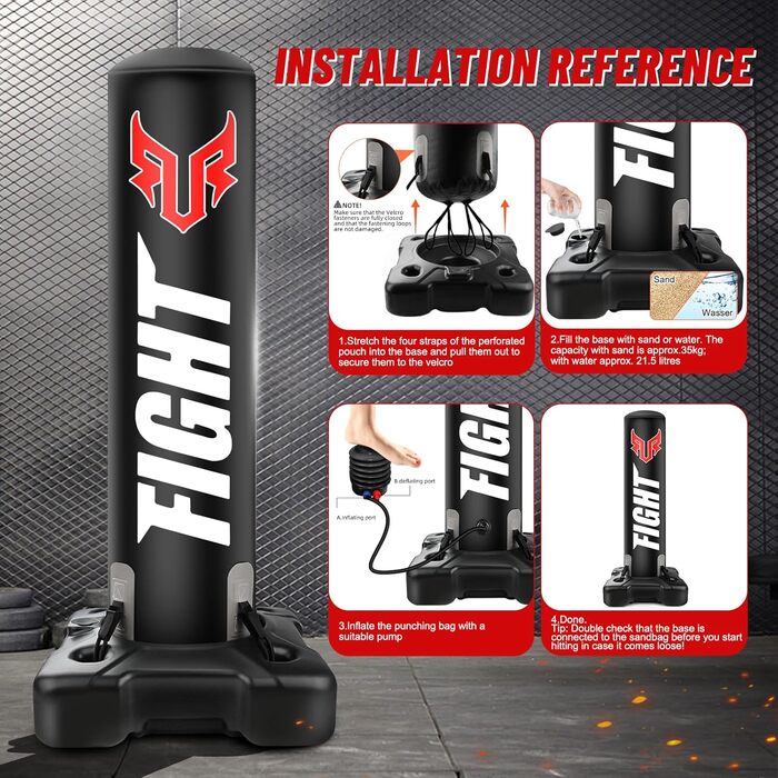 Boxsack Freistehend 175см JUOIFIP - Комплект для боксу з насосом та рукавичками, для кікбоксингу, MMA, Муай Тай, домашні тренування