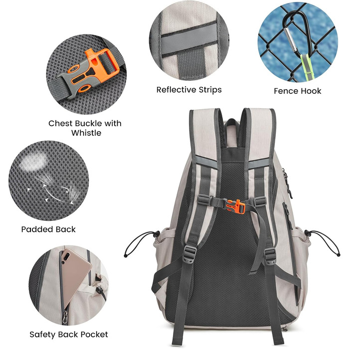 G4Free Tennis Bag Backpack - Large Capacity Sports Bag with Shoe Compartment for Men & Women (Ivory)