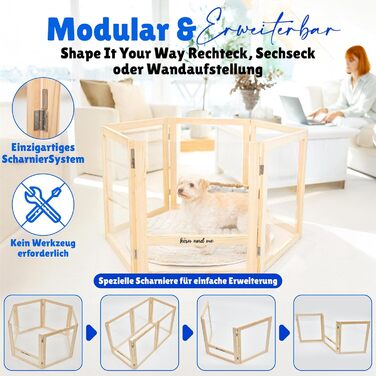 Кізовий вольєр для цуценят Emma Hundelaufstall: міцне дерево, акрилове скло, мобільний загін для собак, сучасний дизайн, 60 см у висоту