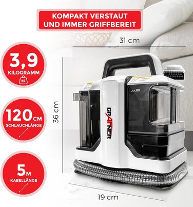 Вакуумний пилосос Grafner з двома баками та 2 щітками для чищення килимів, меблів, авто та видалення плям