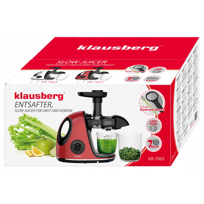 Горизонтальна шнекова соковижималка Klausberg KB 7865, 150 Вт