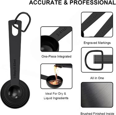 Wildone Measuring Cups and Spoons Set, Stainless Steel, Nesting, Metal Measuring Cups and Spoons for Cooking and Baking, 21-Piece, Black