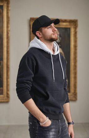 Чоловічий худі з капюшоном, довгим рукавом, вітровка, блоковий колір, чорний (XL)