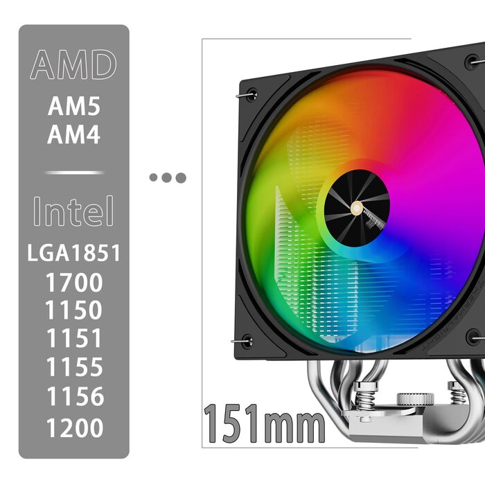 Assassin X 120 ARGB: Кулер для CPU з цифровим дисплеєм, 4 теплові трубки, 120 мм вентилятор, підтримка AM5/AM4, Intel LGA1851/1700, чорний