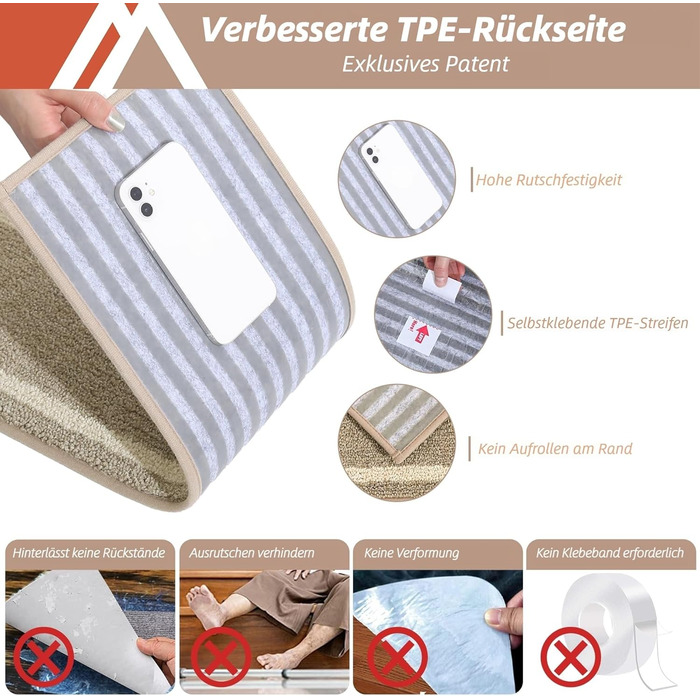 Ковзаючі килимки на сходи Cosy Homeer, 70x22 см, 15 шт., самоклеючі, антиковзаючі, машинне прання, 100% поліестер, TPE-підкладка, бежевий (4 шт.)