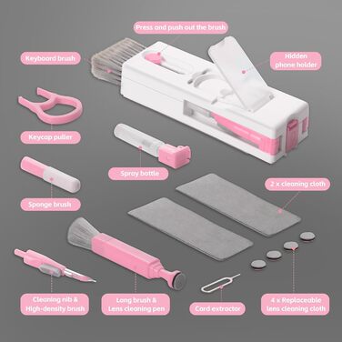 Набір для чищення клавіатури Alyvisun 11 в 1: для ноутбука, навушників, планшета, телефону, комп'ютера (рожевий)